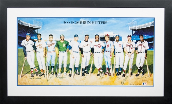 500 Home Run Club Signed and Framed Poster by Ron Lewis (JSA)